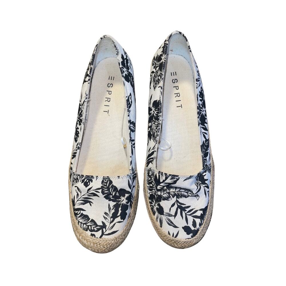 Esprit Canvas Espadrilles Wedge Slip On Floral Black White Shoes  9 Boho Artsy